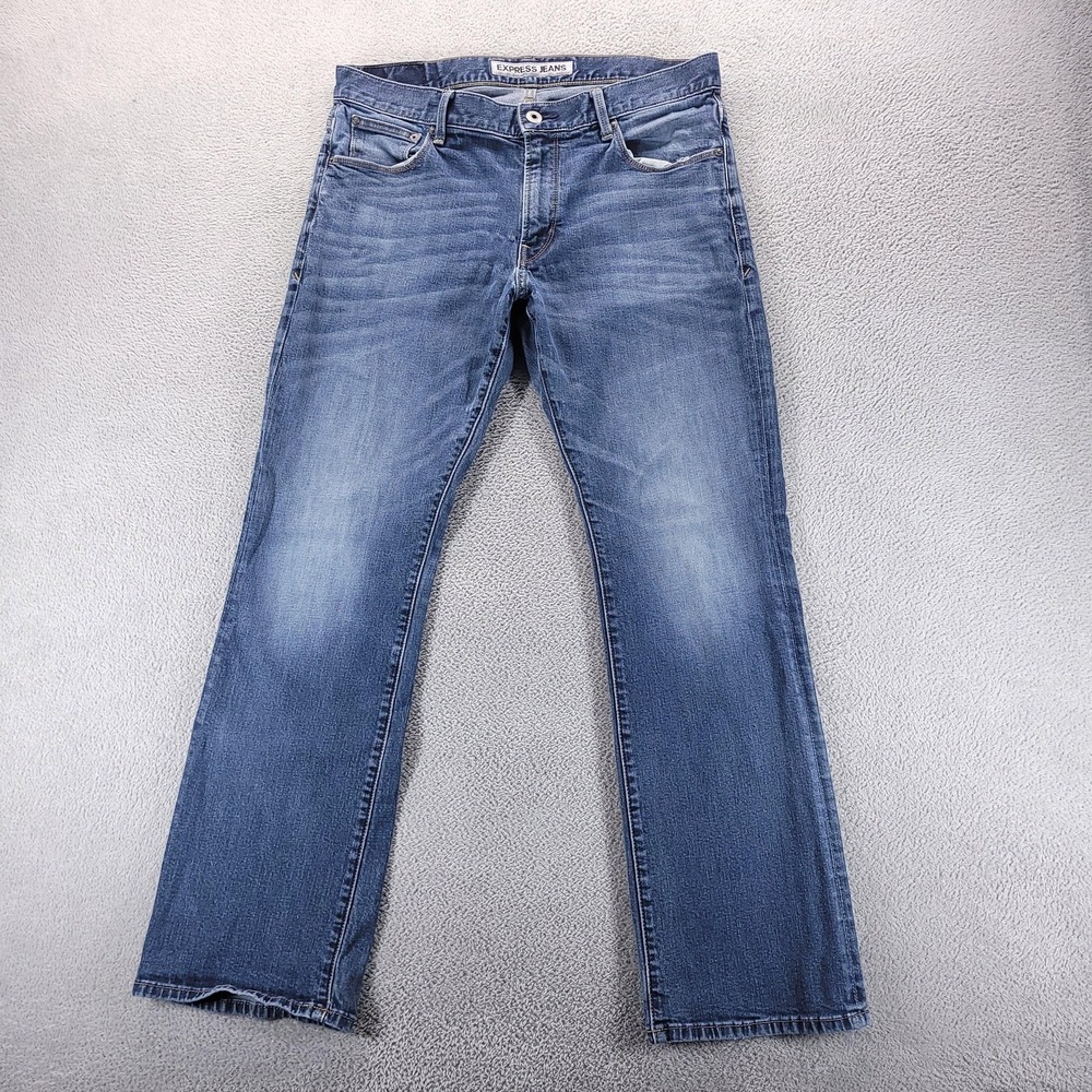 Express Jeans Mens 34x32 Blue Kingston Classic Fit Bootcut Stretch Denim Comfort